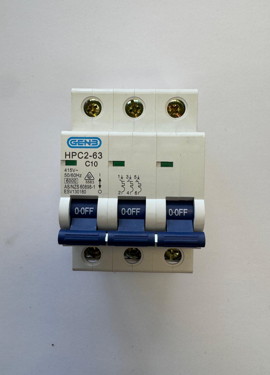 GEN3 3 Pole 10AMP 6KA Miniature Circuit Breaker