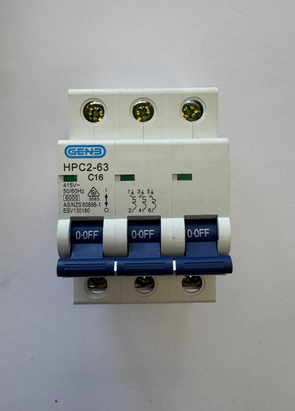 GEN3 3 Pole 16AMP 6KA Miniature Circuit Breaker