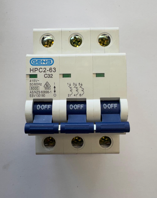 GEN3 3 Pole 32AMP 6KA Miniature Circuit Breaker